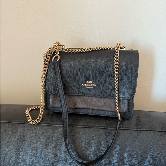 Coach Handbags - Coach Black Leather Crossbody with Gold Chain Strap